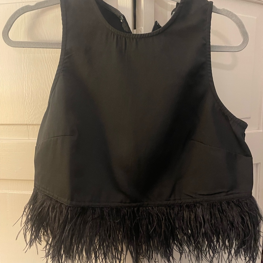 Black Feather Trim Crop Top